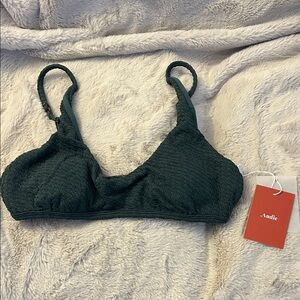 New With Tags Andie Dark Green Textured Bikini Top